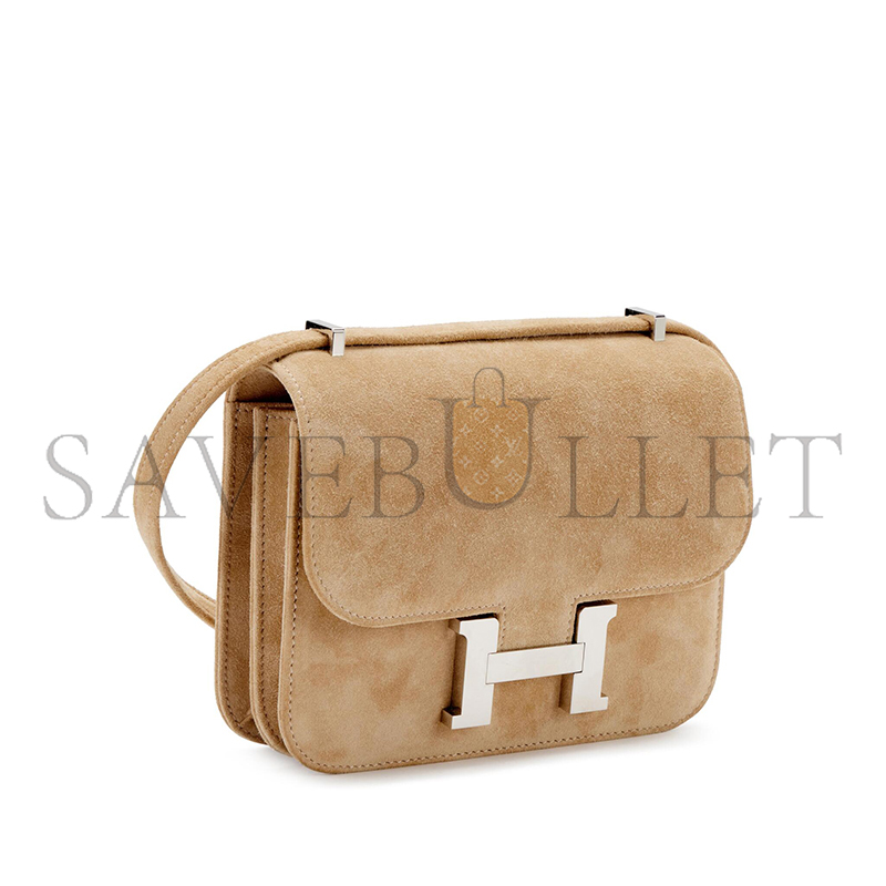 HERMES MASTER CONSTANCE 18 BEIGE VEAU DOBLIS SUEDE PALLADIUM HARDWARE (18*15*4cm)